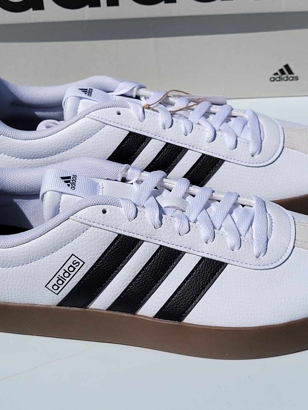 Mens Size 11 Adidas VL Court 3.0 Leather Skateboard Sneakers White Black Grey - Picture 4 of 8